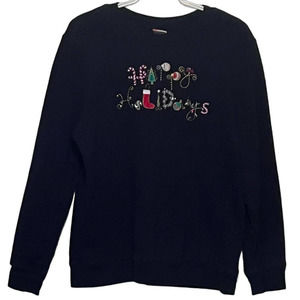 Holiday Editions Happy Holidays Women's Blue Sweatshirt Size Large